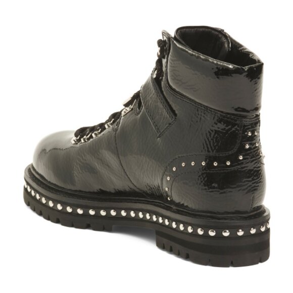 NEW LOLA CRUZ Patent Leather lace up studded Booties in black for women 725 10j5 - Picture 3 of 5